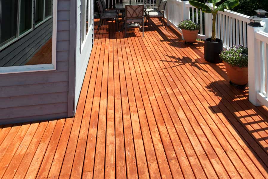 Wood deck stained a light brown