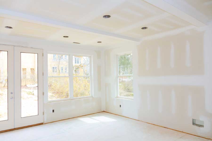 Drywall during the finishing process